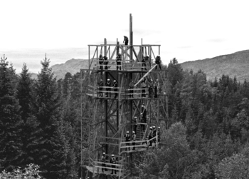 Image may contain: Observation tower, Larch, Conifers, Spruce-fir forests.