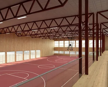 Image may contain: Floor, Wood, Flooring, Sports venue, Basketball court.