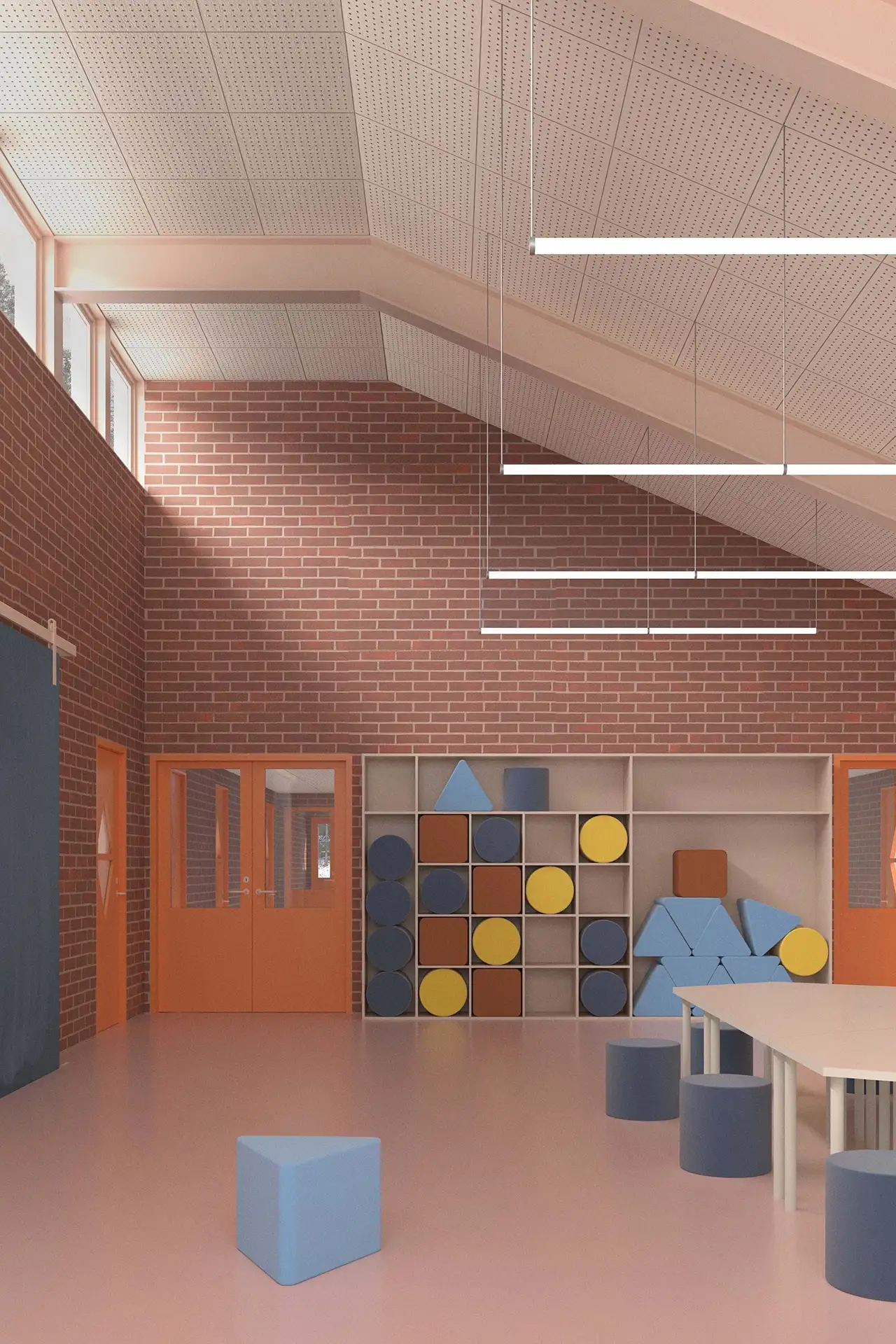 Interior render of 2nd and 3rd year shared streetspace