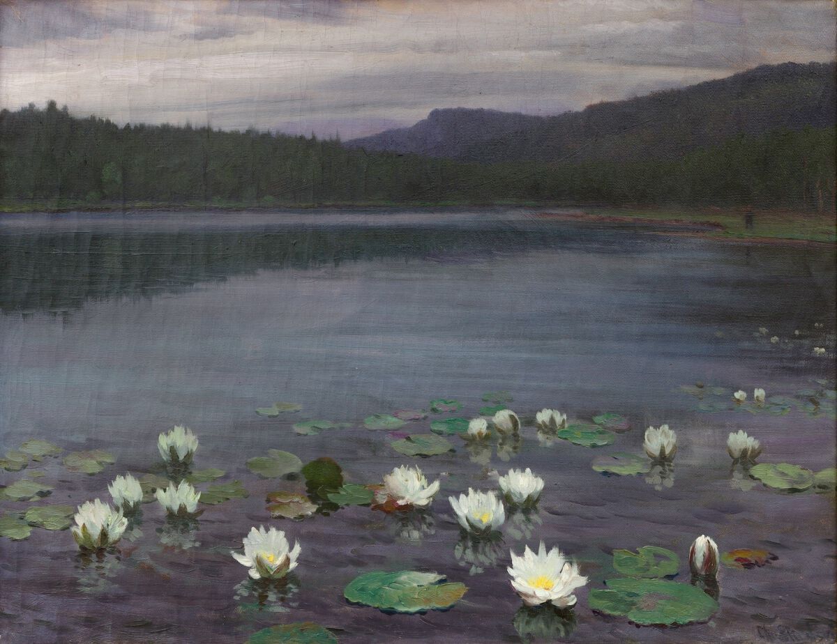 landskapsmaleri av liljer