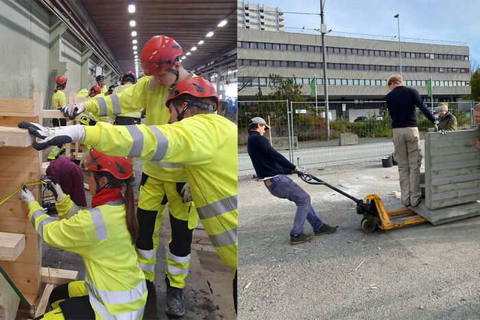 Studenter i arbeidstøy