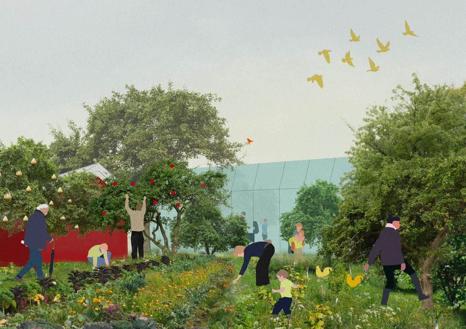 Illustrasjon, park, Smestad, studentprosjekt